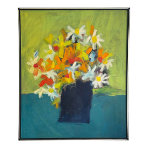 Mid-Century Modern Abstract Floral Painting Signed