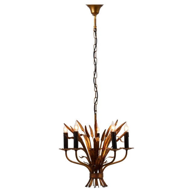 20th Century Italian Gilded Florentine Tole Wheat Sheaf Chandelier by Hans Kögl For Sale - Image 15 of 18