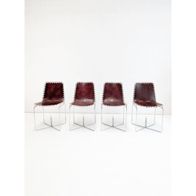 1970s Italian Modern Leather Sling Back Chairs, 1970s, Set of 4 For Sale - Image 5 of 9