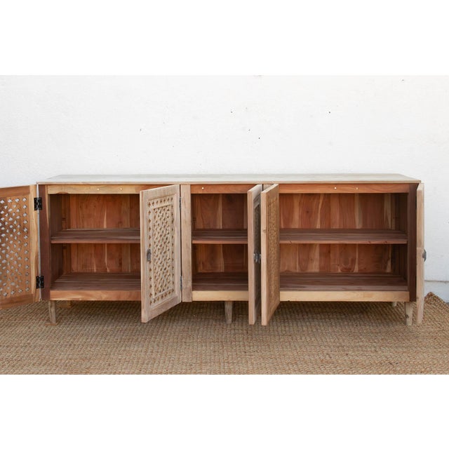 Sunbleached Wood Geometric Jali 5-Door Sideboard For Sale In Los Angeles - Image 6 of 9