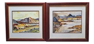 Irish Large Watercolors by Noel Hume - 2006 - in the Style of Paul Henry - a Pair