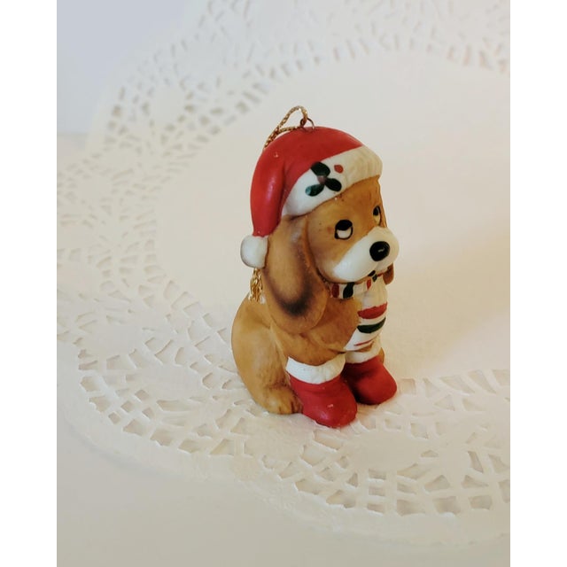 Traditional Vintage House of Lloyd Ceramic Figurine Ornament, Puppy Dog Furbaby 1988, Made in Taiwan Christmas Collectible For Sale - Image 3 of 9