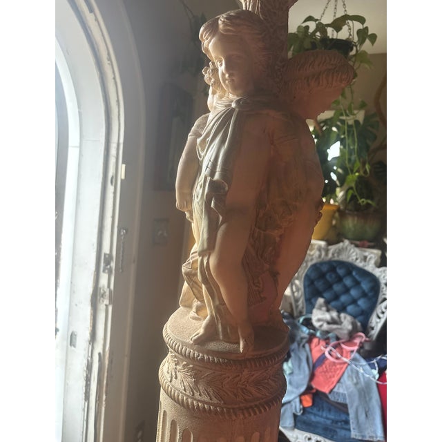 Vintage 6ft Hollywood Regency Neoclassical Cherub Torchiere Floor Lamp For Sale - Image 4 of 7