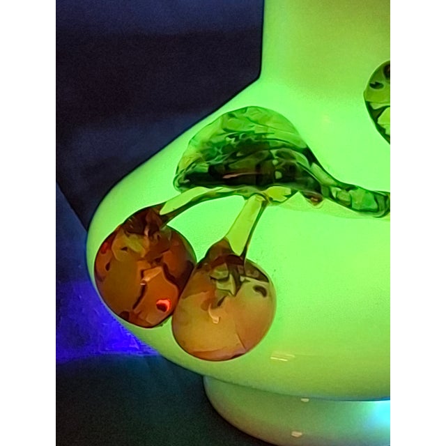 Antique Stevens & Williams Uranium Custard Glass Vase Applied Fruit Cherries 5" C. 1880 For Sale - Image 16 of 18