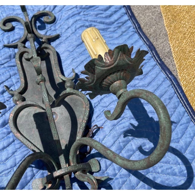 Mexican Arte De Mexico N. Hollywood Hand Wrought Iron Handmade Wall Light Sconces, Pair For Sale - Image 3 of 10