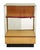 1950s golden oak wood showcase with three glass panel sides and black trim. Back folds down for easy access to the oak...