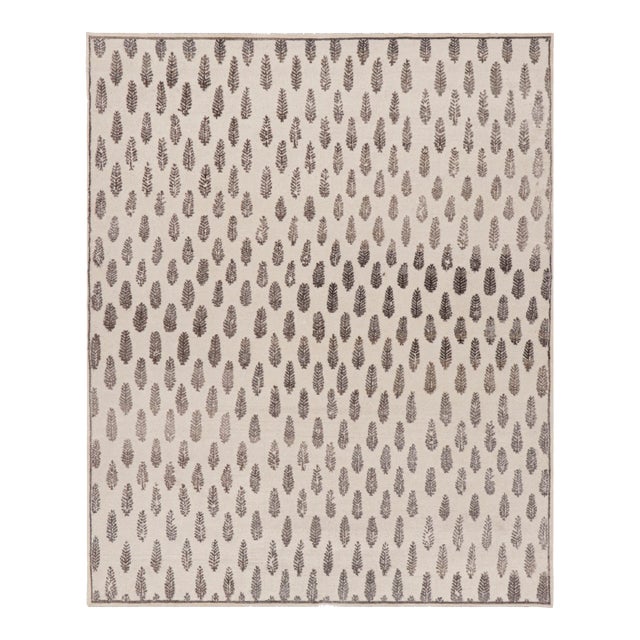 Rug & Kilim’s Modern Block Print Rug in White with Mauve Floral Patterns - 5x8 For Sale