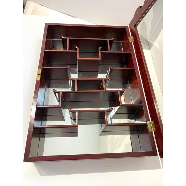 Brown Hanging Display Cabinet Chinese Carved Rosewood For Sale - Image 8 of 13