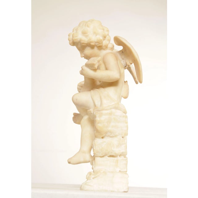 Antique Renaissance Revival Alabaster Carved Cherub Statue For Sale - Image 4 of 13