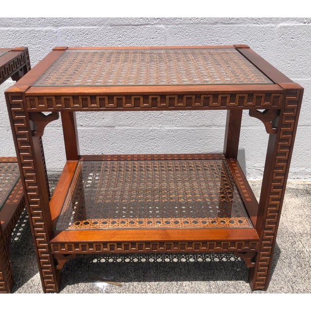 Pair Vintage Mid Century Cane & Glass Side/End Tables For Sale In West Palm - Image 6 of 18