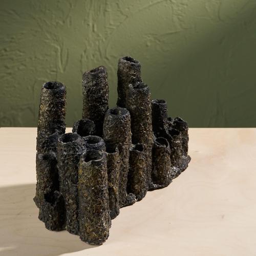 Ceramic object produced by Pia Manu, Belgium, circa 1970s. Sculptural ceramic composition composed of vertically oriented...