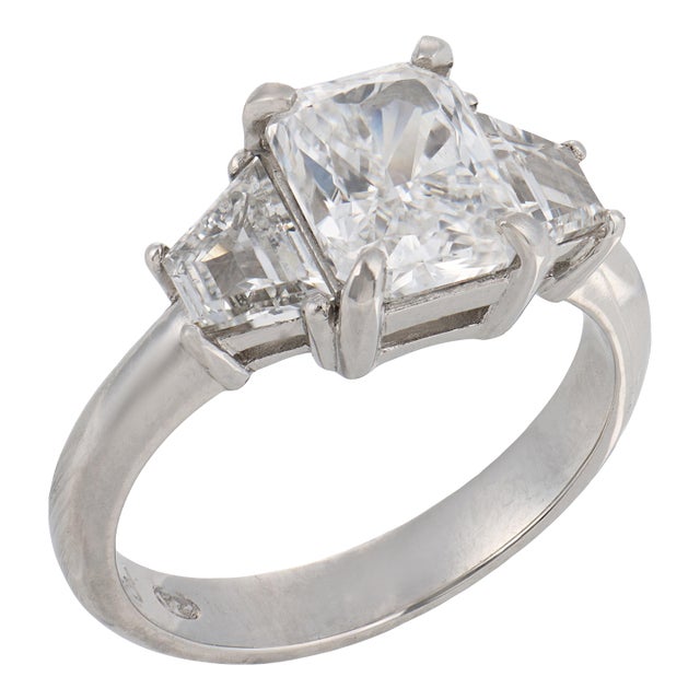 Vintage Gia 1.53 Carat Diamond Platinum Engagement Ring, Size 3.75 For Sale