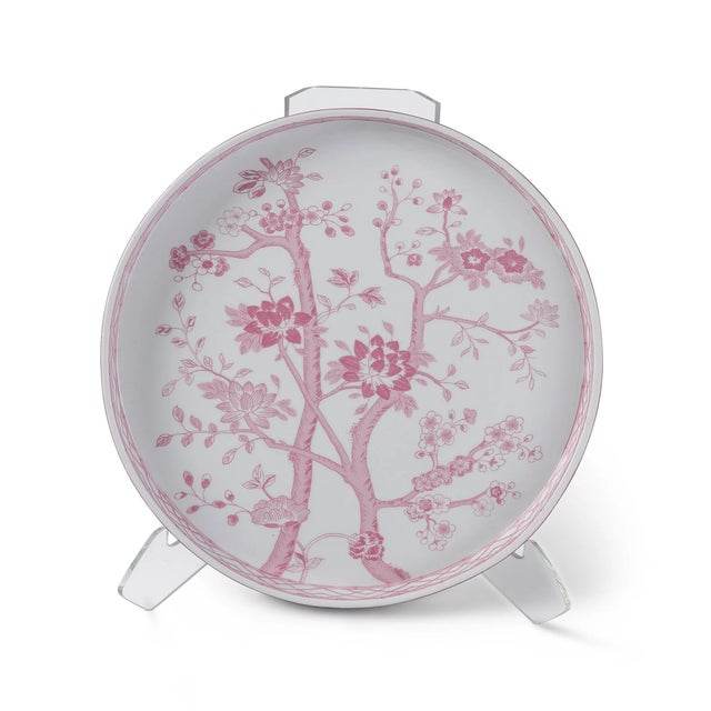 English Jardin Blush Chinoiserie Round Tray For Sale - Image 3 of 4