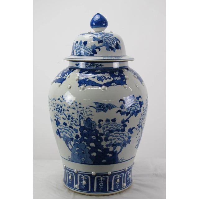 Chinese Blue and White Porcelain Ginger Jar With Flowers & Flying Birds For Sale - Image 4 of 13