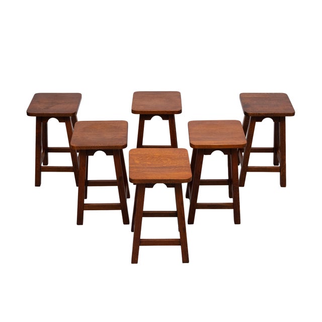 Brutalist Oak Stools, Holland, 1970s, Set of 6 For Sale - Image 9 of 9