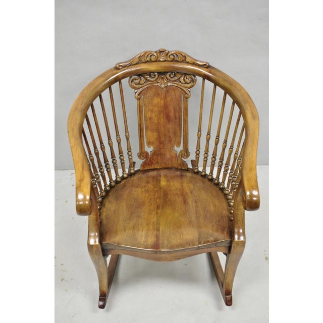 Victorian Antique American Victorian Carved Walnut Spindle Back Rocker Rocking Chair For Sale - Image 3 of 17