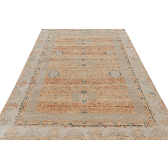 2010s Rug & Kilim’s Transitional Rug in Orange and Gray With Geometric Patterns For Sale - Image 5 of 7