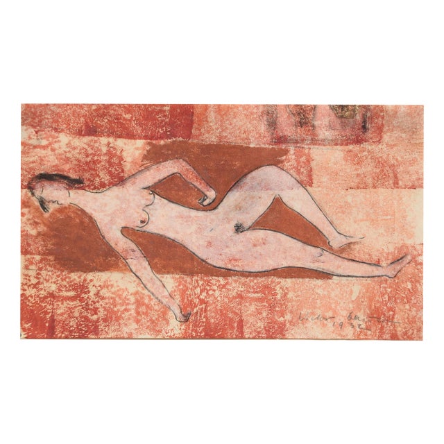 Victor Bauer, Reclining Nude, 1932, Pencil & Watercolor & Paper, Framed For Sale
