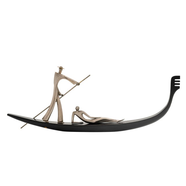 Gondoliere with lady, design Karl Hagenauer, execution workshop Hagenauer Vienna, around 1930, brass nickel -plated, wood...