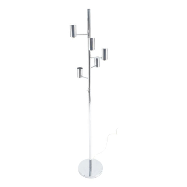 Mid Century Modern Chrome Spiral Arranged Five Globes Floor Light Fixture For Sale