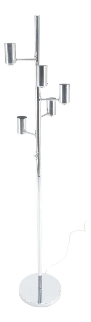 Mid Century Modern Chrome Spiral Arranged Five Globes Floor Light Fixture