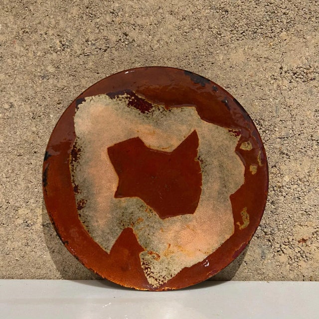 1960s Modernist Abstract Copper Enamel Plate Organic Design Brown and Gold For Sale - Image 10 of 10