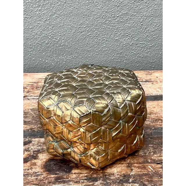 Vintage Gilded Rattan Decorative Hexagon Box For Sale - Image 9 of 12