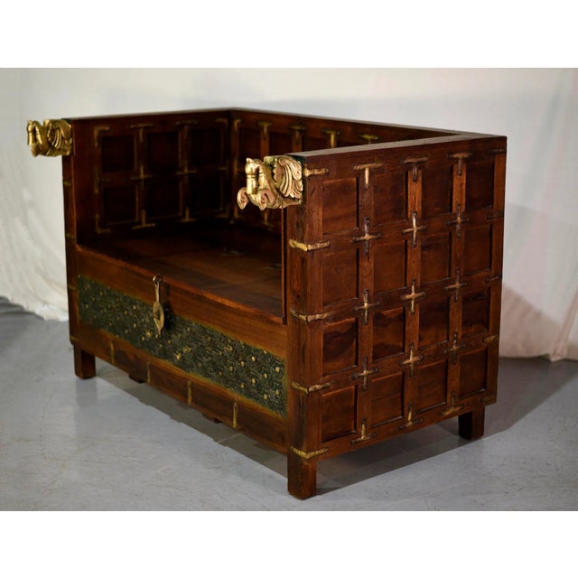 Vintage Indian Carved Wood Gold Pegasus Damchiya Daybed Hope Chest For Sale - Image 4 of 13