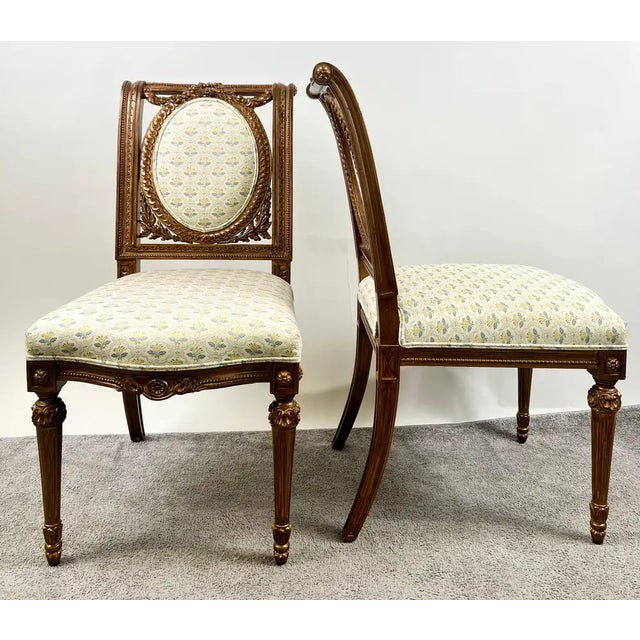 French Vintage French Louis XVI Style Oak Side Chairs, Carved Cameo Back, Pair For Sale - Image 3 of 15