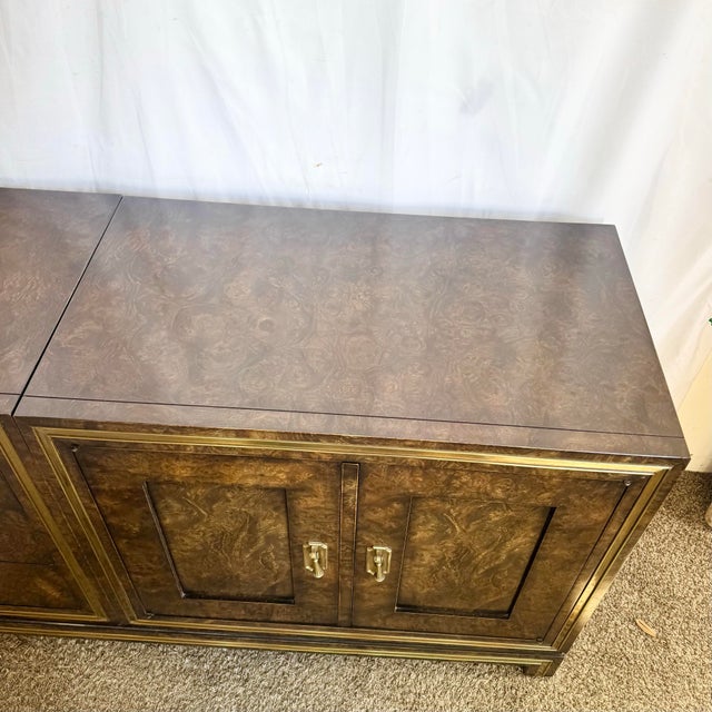 Wood Hollywood Regency Burlwood and Brass Credenza by Mastercraft For Sale - Image 7 of 12