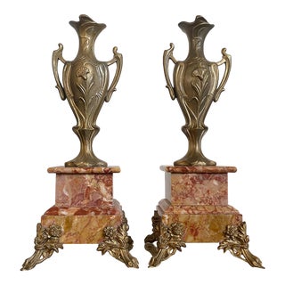 Vintage Marble and Bronze Candlestick Vases- a Pair For Sale