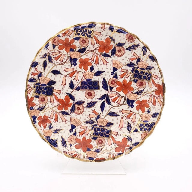 Circa 1880 Hand-Decorated Plates in Rust, Cobalt Blue, and Gold, Staffordshire, England- Set of 4 For Sale - Image 4 of 8