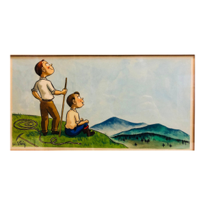 William Steig (b.1907)Whimsical Illustration Hiking Cartoon, 1938 Mt Tremblant Ski Lodge William Steig, 1938
