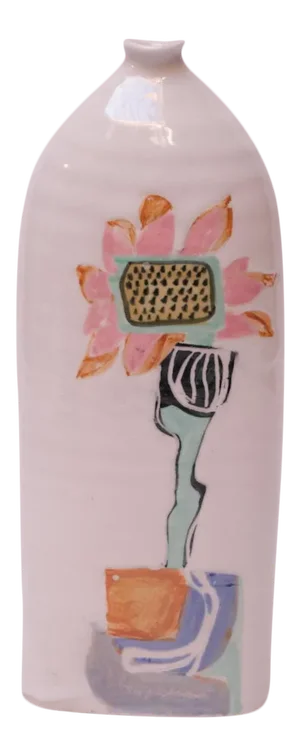 Studio Ceramic Vase With Floral Decoration Singed Pollack, 1976