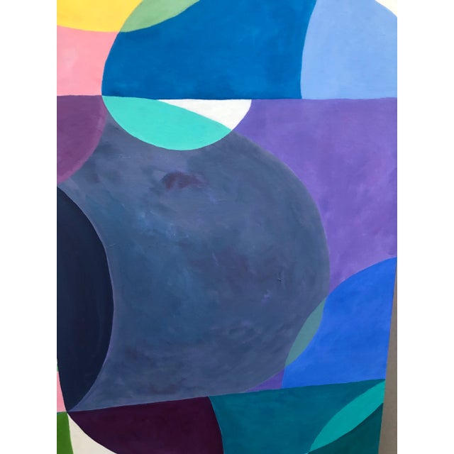 Bold and striking large abstract with circle motif in glorious colors. Can be hung vertically or horizontally. No need to...