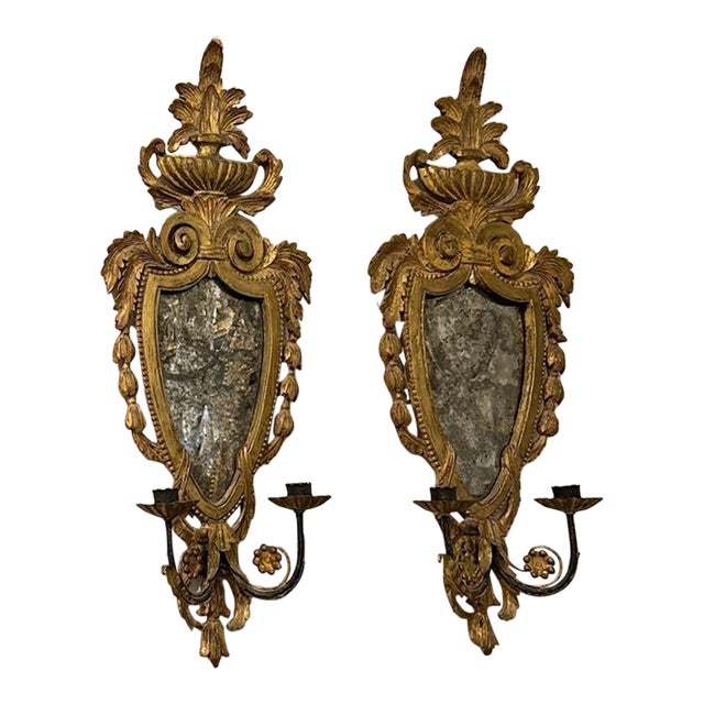 Pair of 19th C. Italian Giltwood Sconces For Sale