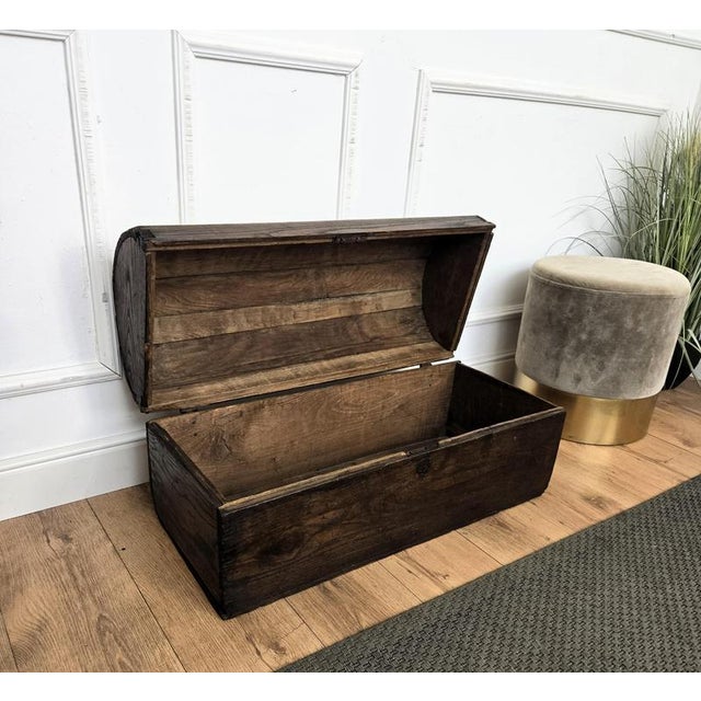 Antique Rustic Italian Walnut Wood Chest Trunk Basket, 1890s For Sale - Image 6 of 11