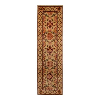 3x10 Beige Rust Floral Hand-Knotted Wool Runner For Sale