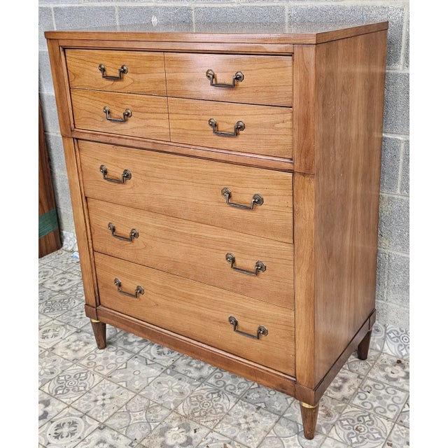 Mid 20th Century Century Furniture Mid 20th-C. Italian Tuscan Walnut & Brass Chest of Drawers For Sale - Image 5 of 12
