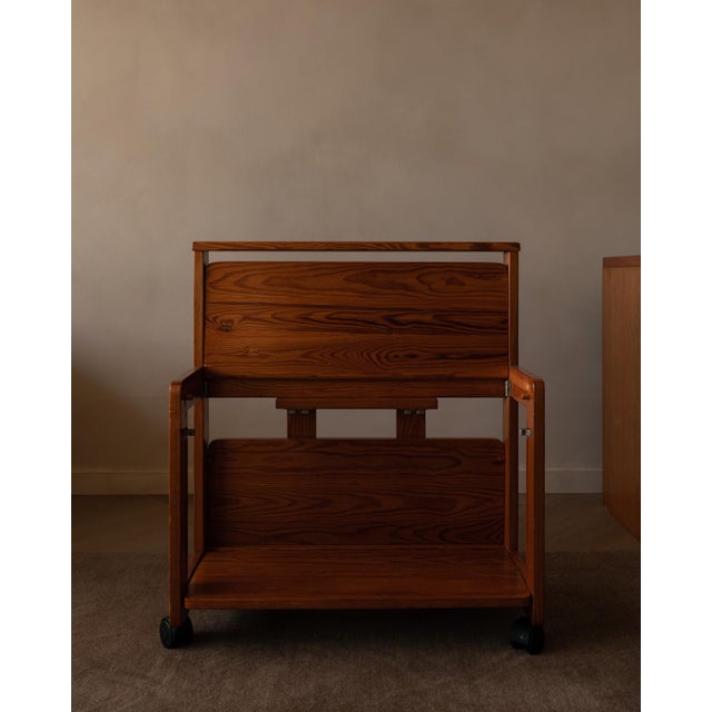 Brown Vintage Folding Pine Serving Bar Cart, 1970s For Sale - Image 8 of 15