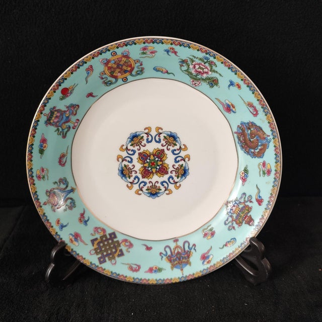 Chinese Ceramic Plate,Qianlong Marked Famille Rose Porcelain Plate Hand Painted Eight Treasures Pattern For Sale In Seattle - Image 6 of 10