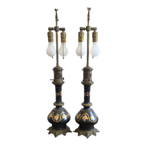 Antique French Converted Oil Lamps - A Pair
