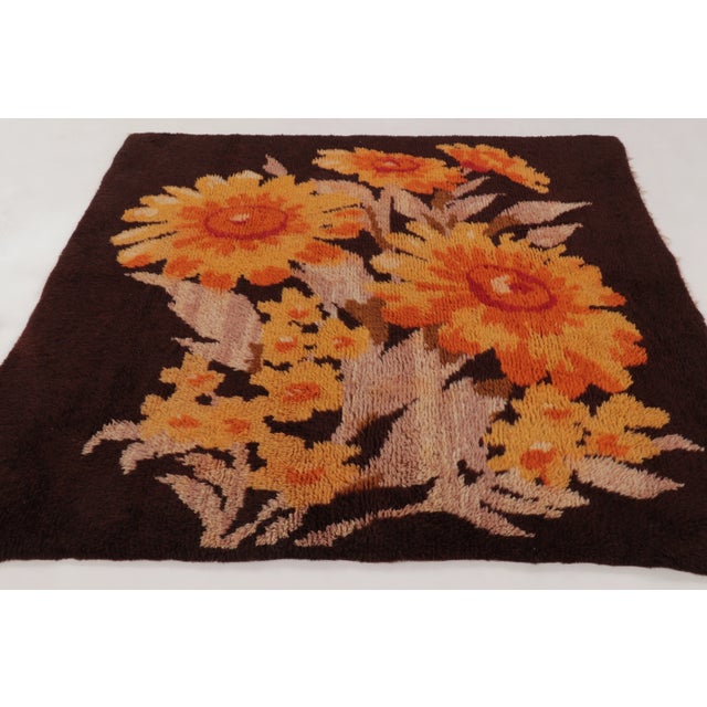 Traditional Vintage Turkish Square Rug With Saffron and Brown Floral Elegance - Rug & Kilim For Sale - Image 3 of 8