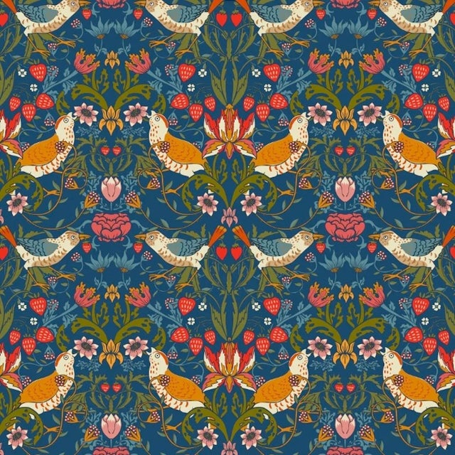 Strawberry Thief Wallpaper - Royal Blue - Sample For Sale