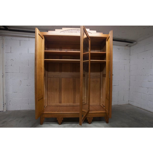 Art Deco Wardrobe in Carved Oak, 1930s For Sale - Image 11 of 18