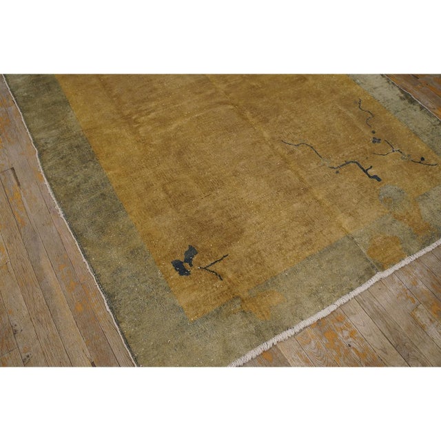 Khaki 1920s Khaki Solid Open Field Antique Chinese Art Deco Gallery Rug 5'2" X 10'2" For Sale - Image 8 of 8