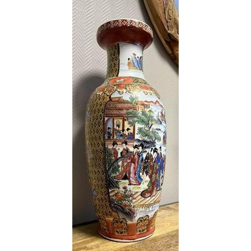 Large Asian Porcelain Vase with Animated Scene Decorations For Sale - Image 3 of 7