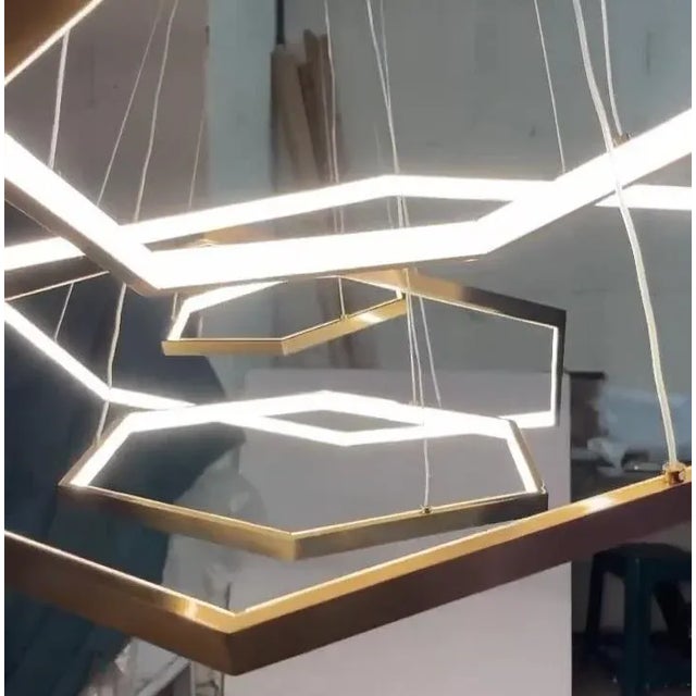 Custom Made Light Bronze Finish Five Hexagon Ring Chandelier by LMD Custom Lighting For Sale - Image 11 of 13