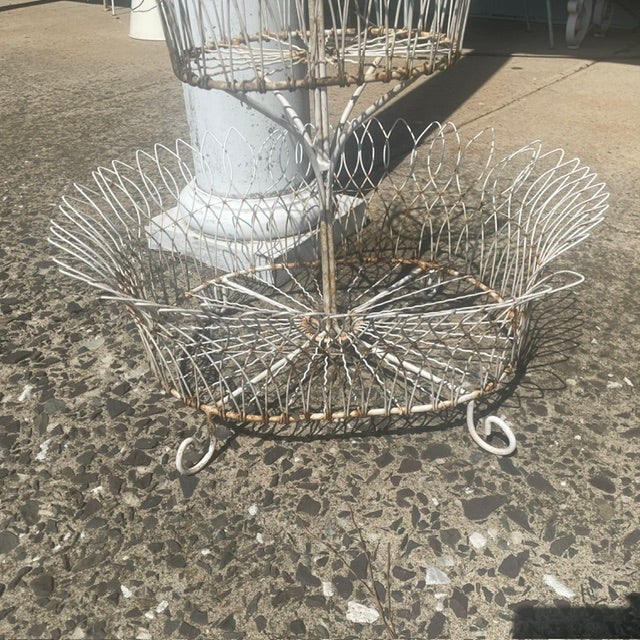 1950s Vintage French Style White Wire / Metal 3 Tier Oval Planter or Display Rack For Sale - Image 5 of 13