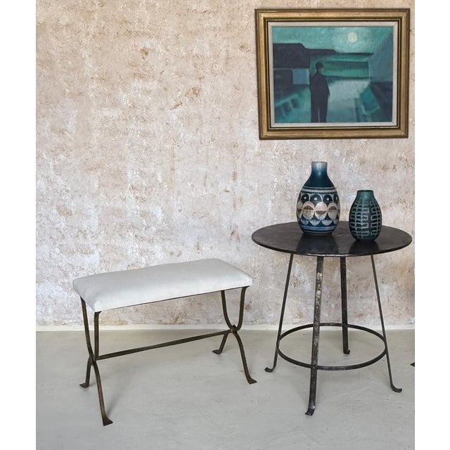 This Spanish gilt iron bench was recently crafted by skilled European artisans using traditional ironworking techniques...
